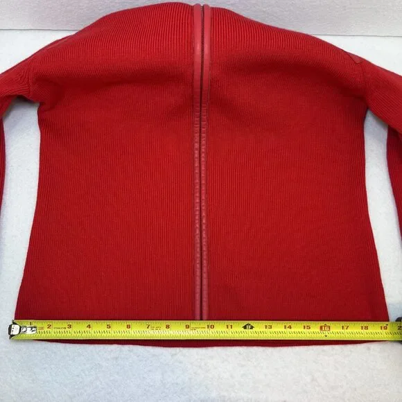 Pendleton full zip leather trim merino wool blend red sweater womens sz S TALL - Picture 10 of 12
